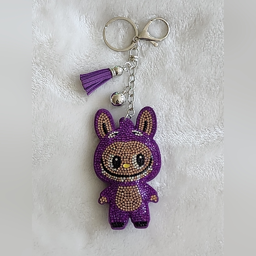 Labubu Purple Rhinestone Keychain Bag Charm